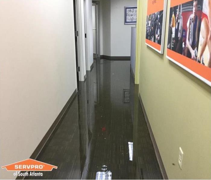 water damage office space hallway