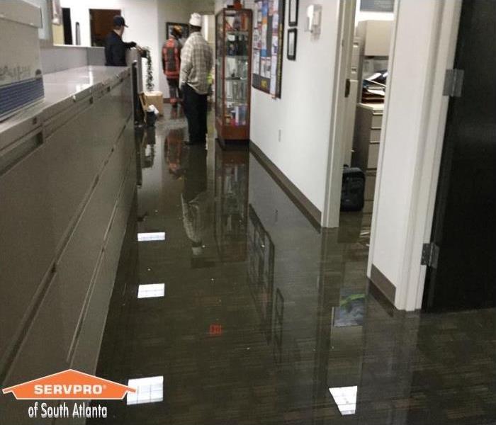 flooded office space after major storm/flooding event